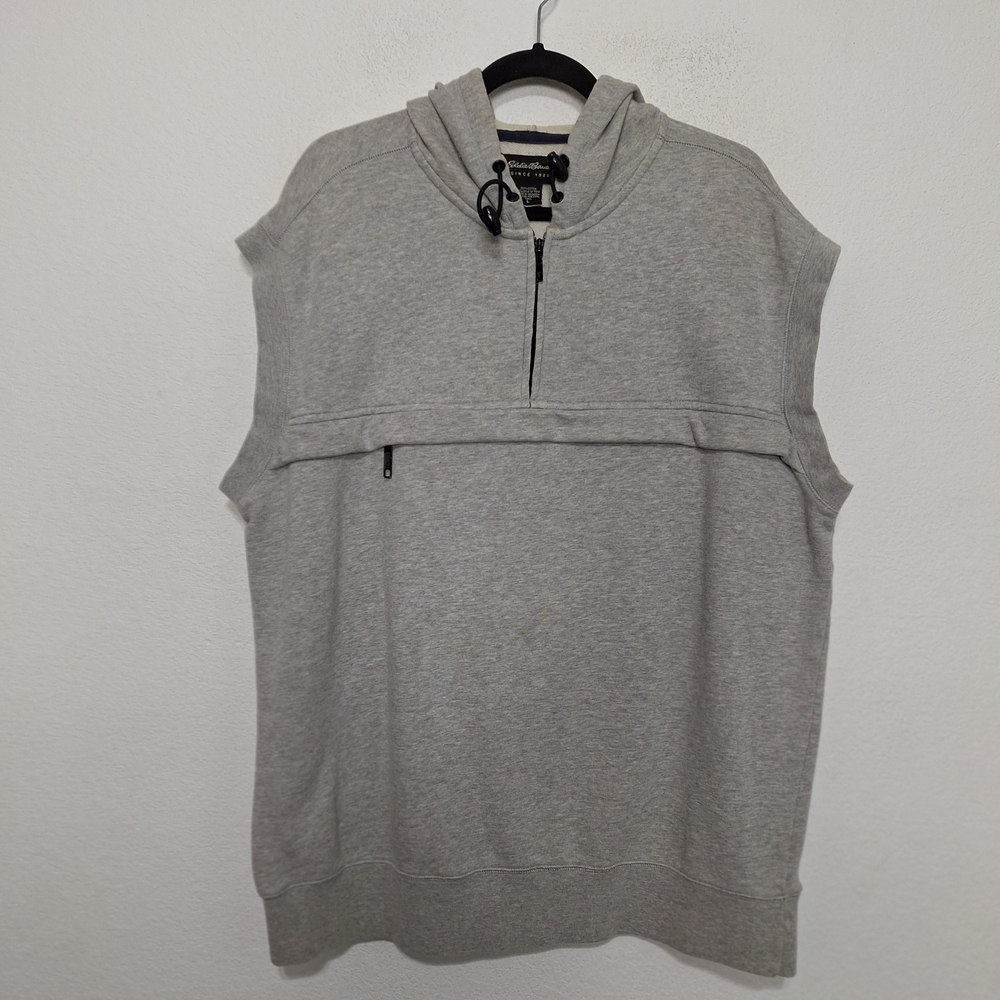 Eddie Bauer Men's Gray Quarter Zip Sporty Gorpcore Hooded Vest Jacket Size L